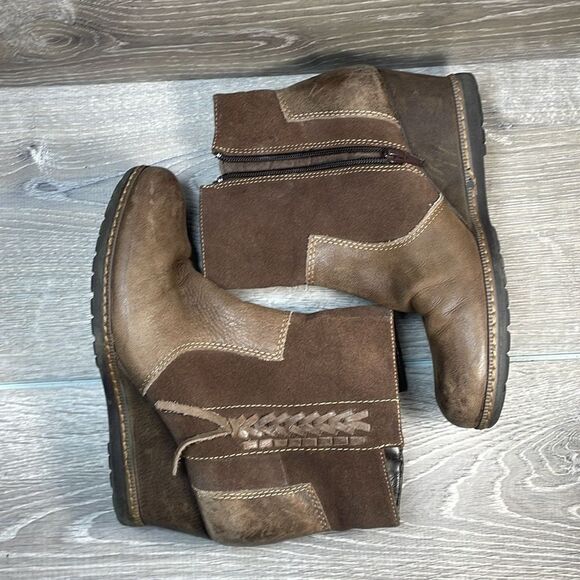 Earth Hilltopper Brown Leather Women’s Sz 8.5B Zip Braid Hidden Wedge Ankle Boot - Picture 9 of 12